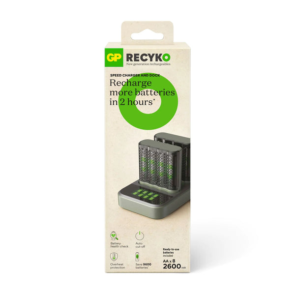GP RECYKO Snellader Dock (USB) D851 en 2 x Snellader (USB) M451 met 8 x AA 2600mAh NiMH Batterijen