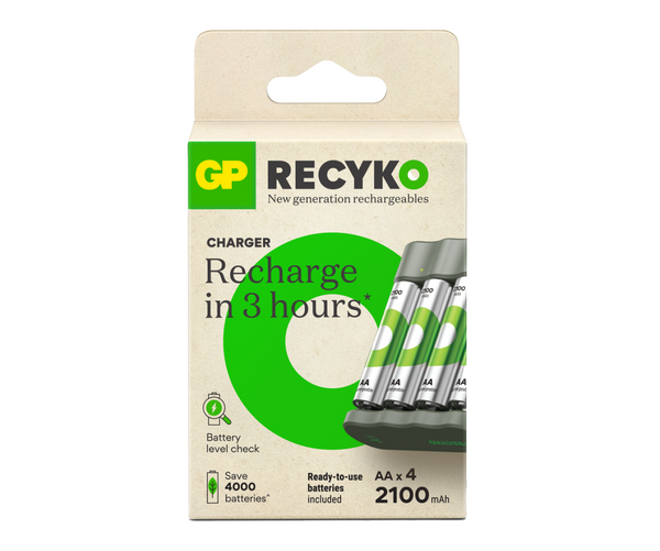 GP RECYKO B441 Batterij Oplader met 4 oplaadbare AA-batterijen 2100mAh